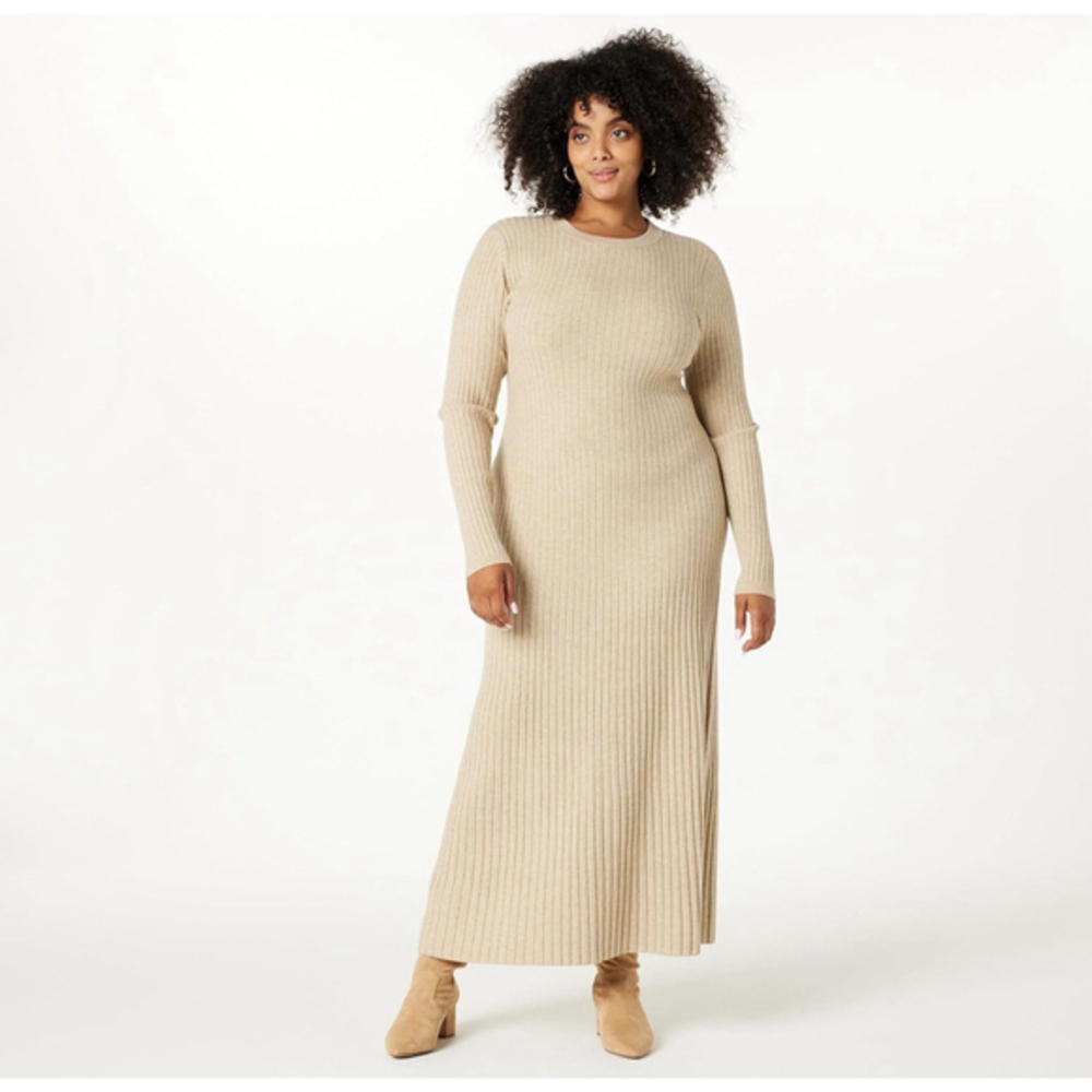 The Drop Women’s Ashlyn Ribbed Sweater Maxi Dress, Taupe Heather, XL